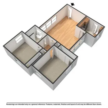 Floor plan for 2 beds, 1 bath, 850 sqft